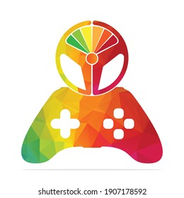 Game steering wheel concept logo vector design. Joystick combination with steering wheel vector.