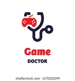 Logotipo de juego y estetoscopio de estilo moderno. sobre un fondo blanco, logo médico de Concept