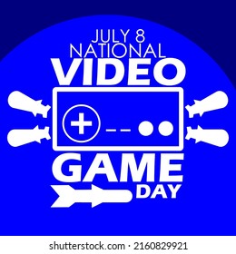 Game Stick Icon And Rockets Icon To Commemorate Video Game Day On Blue Background, National Video Game Day July 8