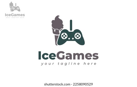 Diseño de logotipo de stick de juego combinado con 
helado. vector