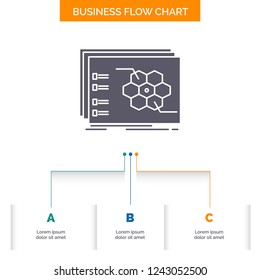 Game, strategic, strategy, tactic, tactical Business Flow Chart Design with 3 Steps. Glyph Icon For Presentation Background Template Place for text.