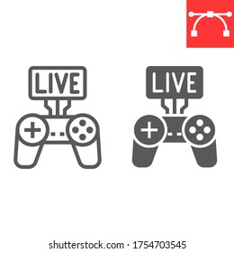 Game streaming line and glyph icon, video games and stream, live stream sign vector graphics, editable stroke linear icon, eps 10