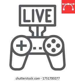 Icono de línea de streaming de juegos, video juegos y streaming, gráficos vectoriales de señal de flujo en vivo, icono lineal de trazo editable, eps 10