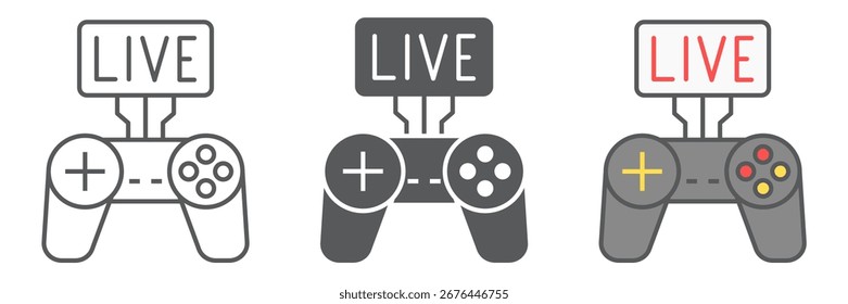 Video Icono de línea de transmisión de juegos, juegos y transmisión, gráficos de Vector de signos de transmisión en vivo, icono lineal de trazo editable, eps 10