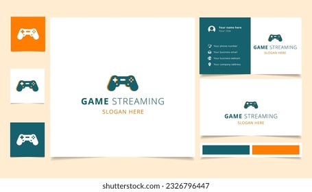 Game streaming logo design with editable slogan. Branding book and business card template.