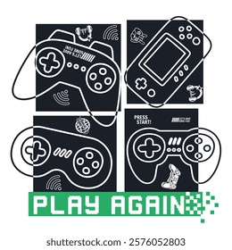 Game stylish t-shirt and apparel abstract design. Vector print, typography, poster