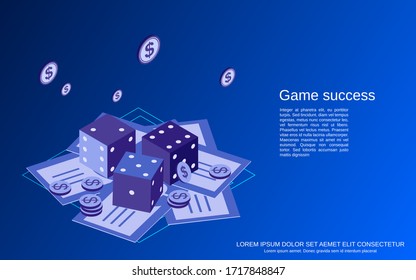 Game success flat 3d isometric vector concept illustration