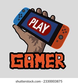 game switch on hand. Video games related t-shirt design. Forever gamer quote text phrase quotation. Vector illustration.