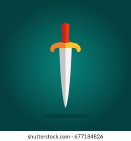 Game Sword Icon in Flat Style. Knive Sharp Blade Symbol Isolated on White Background. Dagger Illustration