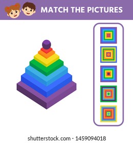 Game tasks for kids for attention. Worksheet with puzzle game for children. Pyramid.  Vector illustration