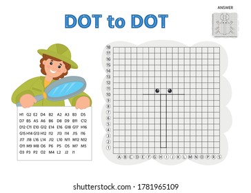 Game tasks for kids. Draw points by coordinates and connect them with lines. Insects. Preschool kids activity about learning counting number 1-10 and handwriting practice worksheet. 