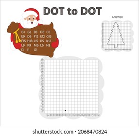 Tareas de juego para niños. Dibujar puntos por coordenadas y conectarlos con líneas. Tema de Navidad. Santa Claus. Hoja de trabajo de actividad infantil preescolar. Ilustración del vector