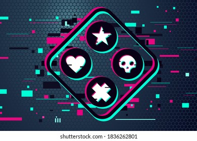 Game Team Emblem. Glitch Style Vector Sign. Cyber Punk Illustration. Virtual Reality Sport Icon.