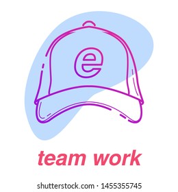 game team work icon, esports skills, vector line concept with team cap on isolated background
