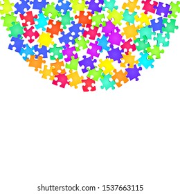 Game teaser jigsaw puzzle rainbow colors pieces vector background. Group of puzzle pieces isolated on white. Success abstract concept. Connection elements.