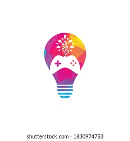 Game and tech tree bulb shape concept logo design template. Gaming and leaf logo design template.	