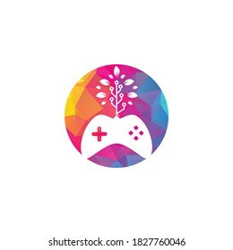 Game and tech tree logo design template. Gaming and leaf logo design template.