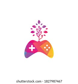Game and tech tree logo design template. Gaming and leaf logo design template.