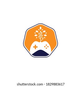 Game and tech tree logo design template. Gaming and leaf logo design template.