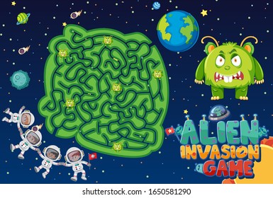 Spielvorlage mit Außerirdischen und Astronauten in Hintergrundgrafik