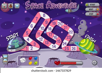 Game template with alien in spaceship illustration