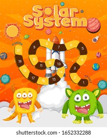 Plantilla de juego con extraterrestres en la ilustración de fondo del espacio