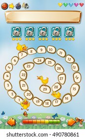 Game template with animals in park background illustration