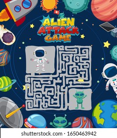 Game template with astronaut and many planets in background illustration