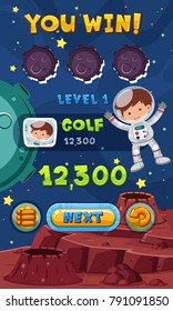 Game template with astronaut in space illustration