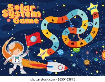 Game template with astronaut and spaceship in background illustration