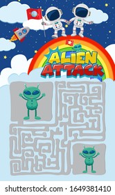 Game template with astronauts and aliens in background illustration