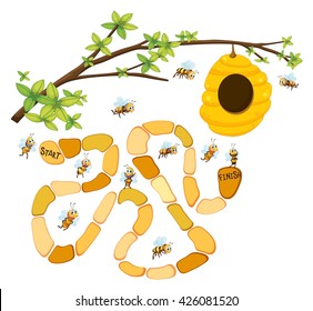 Game template with bees and beehive background illustration