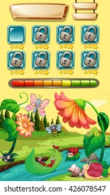 Game template with bugs in the river illustration