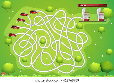 Game template with car and gas station illustration