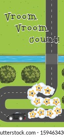 Game template with car and numbers on the road illustration