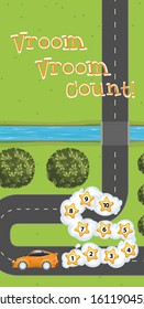 Game template with car and numbers on the road illustration