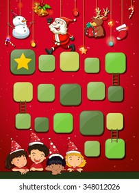 Game template with children and christmas illustration