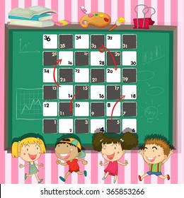 Game template with children in the classroom illustration