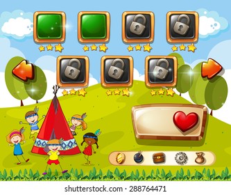Game template with children and teepee background