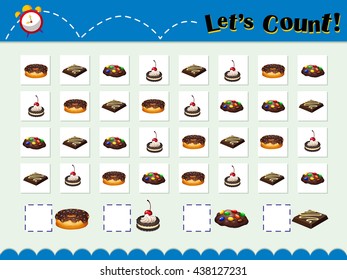 Game template for counting desserts illustration