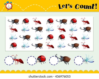 Game template with counting insects illustration