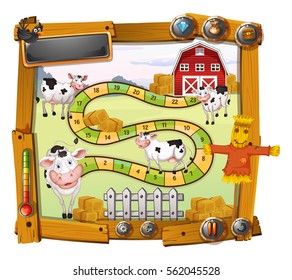 Game template with cows and barn illustration