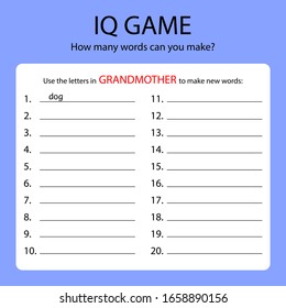 Game template / Create new words using letters of proposed word