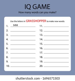 Plantilla de juego / Crear palabras nuevas usando letras de palabras propuestas