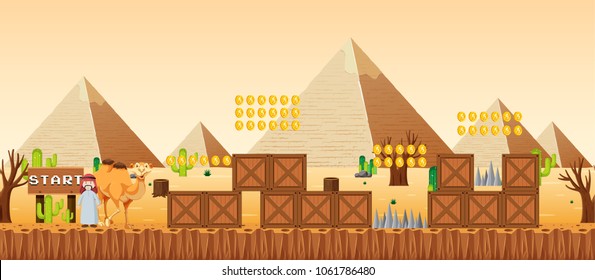 Ilustración de escena de desierto de una plantilla de juego