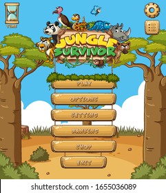 Diseño de plantillas de juego con animales e ilustración de fondo forestal