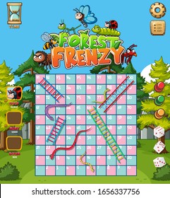 Game template design with insects and forest background illustration
