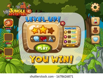 Game template design with trees in forest background illustration