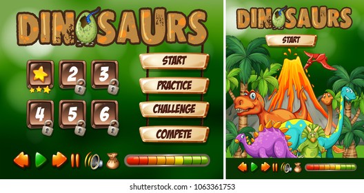 Game template with dinosaur theme illustration