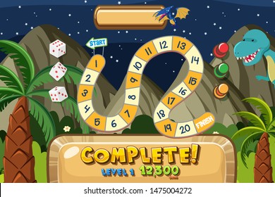 Game template with dinosaurs at night time illustration